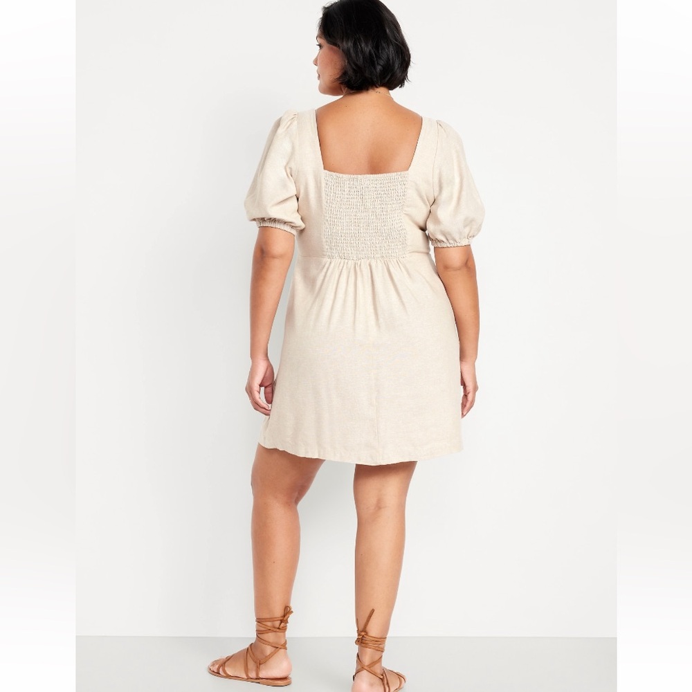 Old Navy Puff Sleeve Linen Blend Mini Dress, NWT, Retails $45, Multiple Sizes - Picture 4 of 7